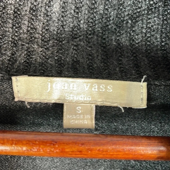 JOAN VASS Knit Draped Open Cardigan Sweater Dark Gray Shawl Collar Coastal S - Picture 7 of 11